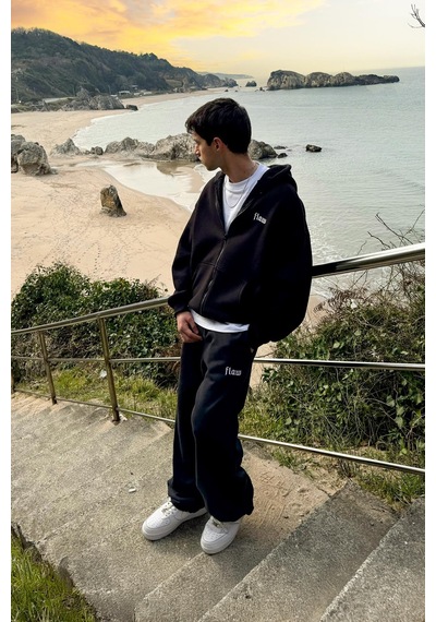 Flaw Nakışlı Zip Hoodie Siyah Siyah