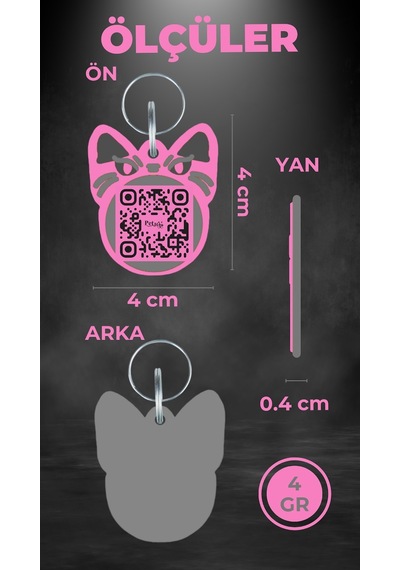 Petjoo 1.Bastet Gri-Pembe Qr'lı Kedi Künyesi
