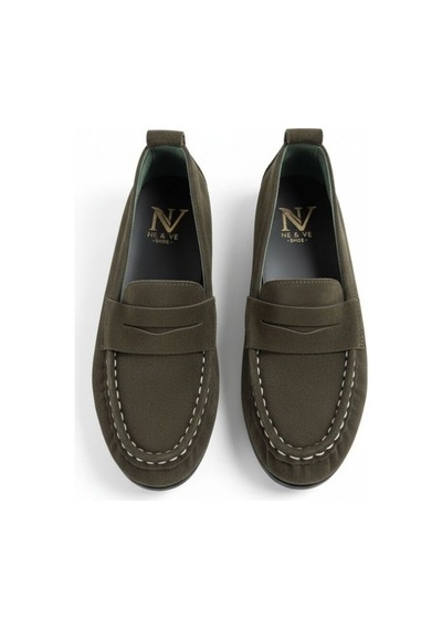 Ne&ve Shoes Haki Süet Hakiki Deri Astarsız Esnek Kadın Günlük Şık Ve Rahat Loafer