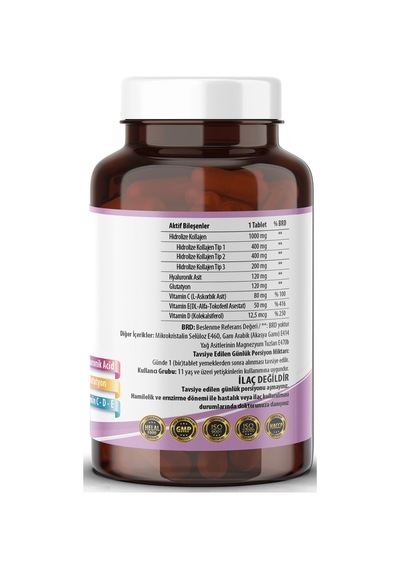90 Tablet Hidrolize Collagen Kolajen Type Tip 1-2-3 Hyaluronic Acid Vitamin C L-glutatyon