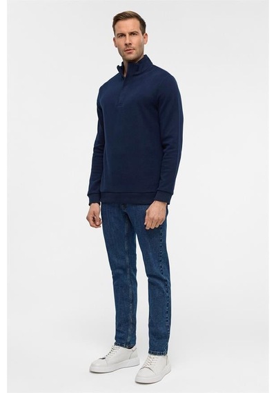 Süvari Lacivert Regular Düz Polo Yaka Sweatshirt Lacivert