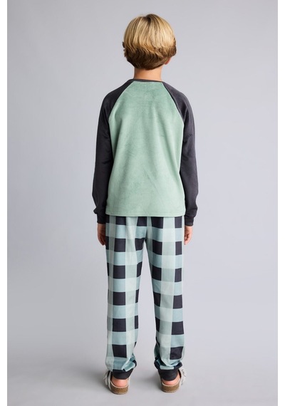 Defacto Baskılı Uzun Kollu Üst Ekose Desenli Ekose Kadife Alt 2li Pijama Takımı Erkek Çocuk I2477a826cwgn1129 Yeşil-gn1129