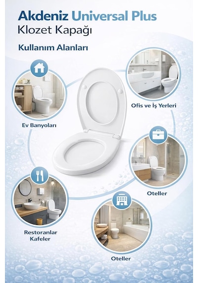 Akdeniz Universal Klozet Kapağı Her Modelle Uyumlu, Kaydırmaz Alt Kapaklı, Kolay Montajlı, Ko Beyaz