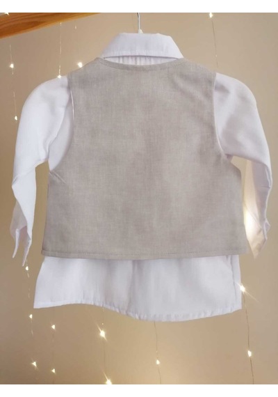 Concept Kids Papyonlu Yelekli Bej 4'lü Klasik Erkek Bebek Takım Özel Gün Kıyafeti Düğün Bebek Hediyesi