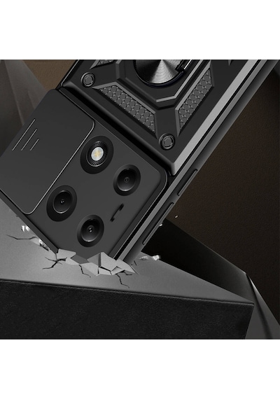 Zore Redmi Note 13 Pro 4g Kılıf Magnetik Standlı Kamera Korumalı Ogaa Sürgülü Vega Kapak - Siyah