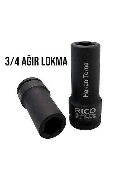 Rico 3/4 17mm Uzun Havalı Derin Darbeli Siyah Lokma