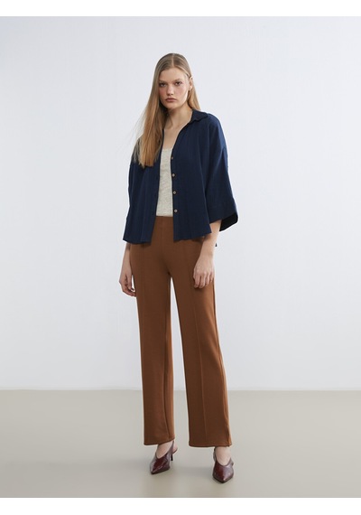 Lcw Vision Lacivert Dokulu Oversize Kadın Gömlek