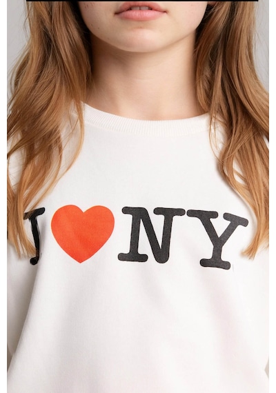 Defacto I Love Ny Oversıze Tişört Kız Çocuk H0147a826smer105 Ekru-er105