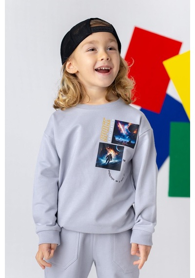 Zeyland Uzay Baskılı Basic Erkek Çocuk Sweatshirt - Gri