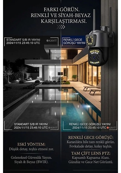 4mp 4g Wi-fi Dış Mekan Güvenlik Kamerası Çift Kameralı Ptz & Bullet Gece Görüşlü Uzaktan Izleme