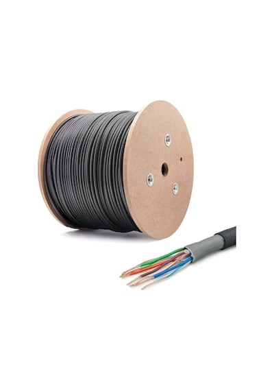 20 Metre Dış Cephe Cat6 Kablo 20 Metre Siyah Ethernet Kablosu Dış Ortam