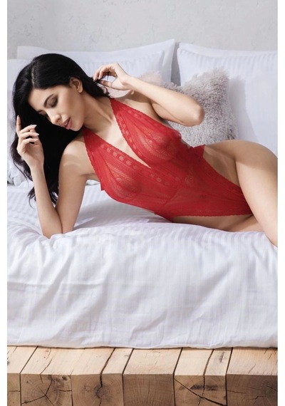Kırmızı Dantelli Fantezi Bodysuit - 856 Kırmızı