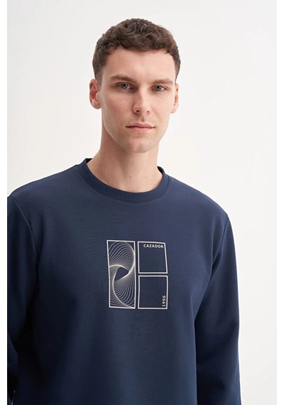 Cazador Dynamic Regular Fit Pamuk Karışımlı Baskılı Scuba Sweatshirt-53290 Lacivert