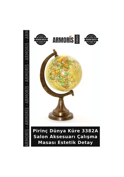 Pirinç Dünya Küre 3382a Salon Aksesuarı Çalışma Masası Estetik Detay