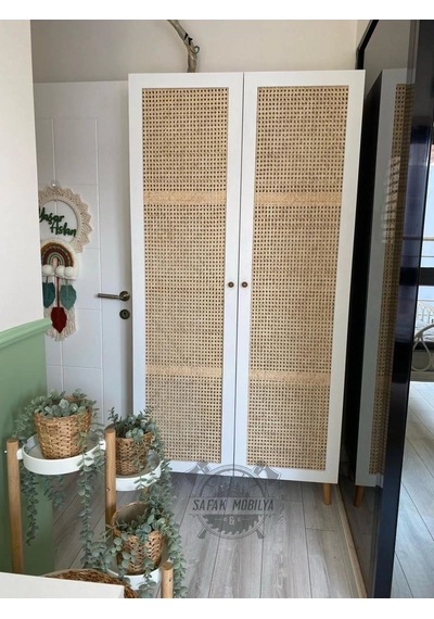 Hazeranlı Beyaz Çok Amaçlı Bambu Dolap Ahşap