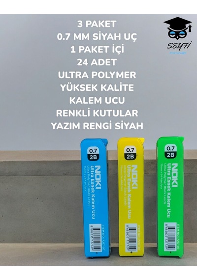 3 Paket 0.7 Mm Siyah Uç 1 Paket İçi 24 Adet Ultra Polymer Yüksek Kalite Renkli Kutu Yazım Siyah