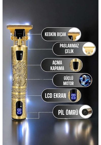 Sptmgldı Tıraş Makinesi Şarjlı Profesyonel Saç Kesme Makinesi Gold Çizik Tıraş