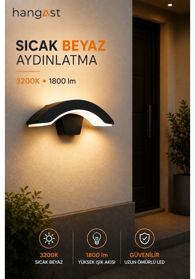 Led Yarım Ay Duvar Apliği 10w 1800 Lm 3200k Sıcak Beyaz Sensörsüz Modern Duvar Lambası Siyah