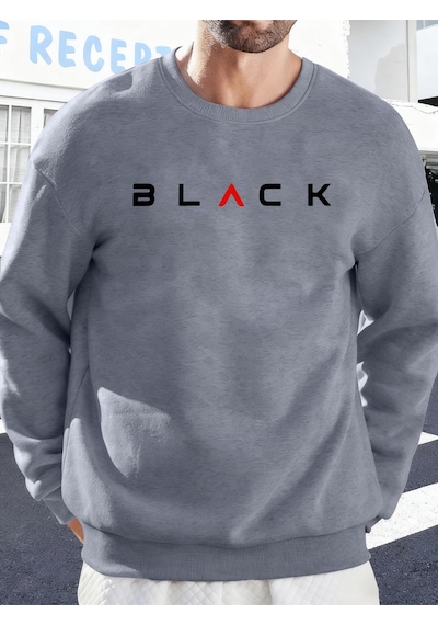 Startmore Startmoresiyah Harfli Yaratıcı Baskı Erkek Temel Giyim Bol Sweatshirt Spor Sokak Stili Kazak Rahat Yum Gri