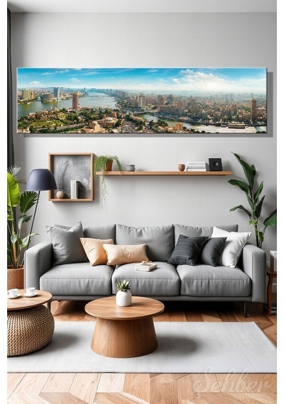 Mısır Kahire Nil Nehri Kıyısındaki Panoramik Şehir Silueti Yatay Kanvas Tablo 4440 Çok Renkli
