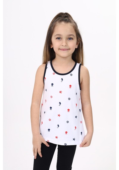 Toontoy Kız Çocuk Baskılı Bisiklet Yaka Basic Atlet Beyaz