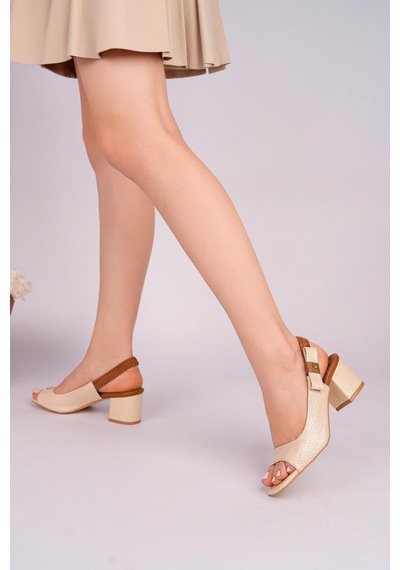 Nesilshoes Nesil Shoes Gabbel 201 Bej Arkası Lastik Kadın Sandalet