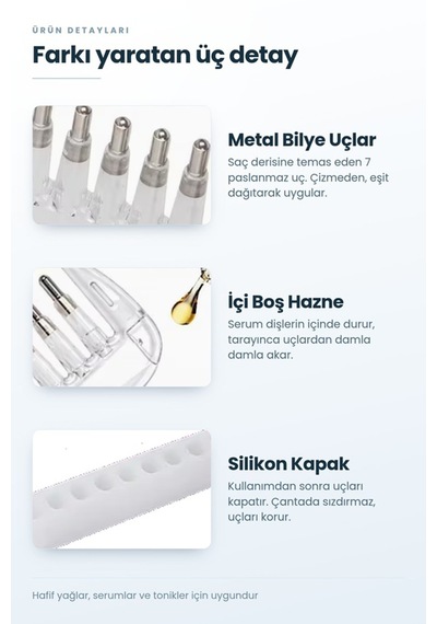 Hazneli Saç Bakım Yağı Serumu Uygulama Tarağı Saç Derisi Masaj Bakım Tarağı