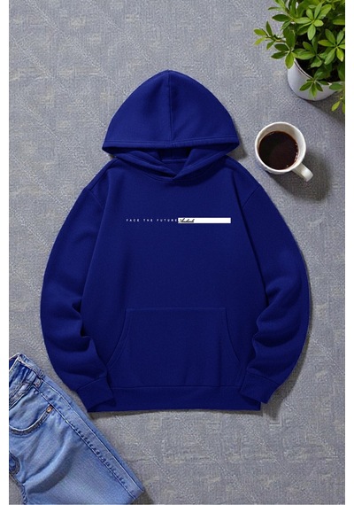 Uyguntarz Unisex Future Baskılı Oversize Sweatshirt Mavi