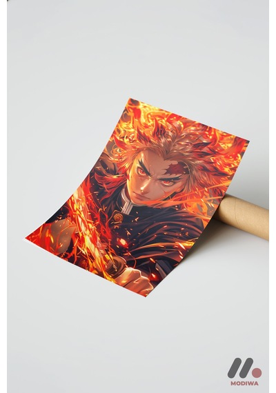Demon Slayer Rengoku Poster, Çerçevesiz Yüksek Kalite Duvar Afişi - Anime Severlere Özel Hediye