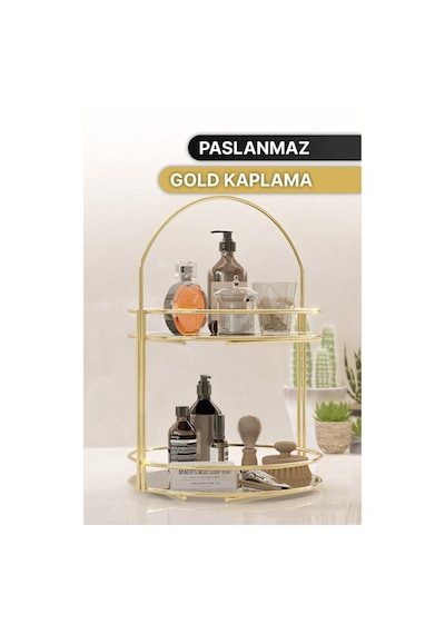 Banyo Düzenleyici 2 Katlı 40 Cm Gold Lüks Düzenleyici Organizer Banyo Rafı Şampuanlık Dekoratif Gold Banyo Düzenleyici 2 Katlı 40 Cm Gold Lüks Düzenleyici Organizer Banyo Rafı Şampuanlık Dekoratif Gold