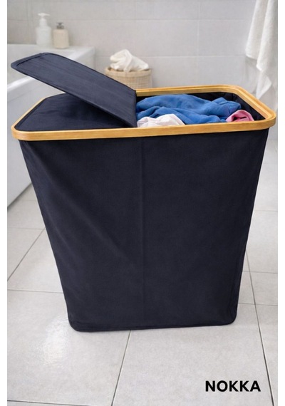 Bambu 100 Litre Kapaklı Katlanabilir Çamaşır Sepeti, 2 Bölmeli Kirli Sepeti 60x54x33 Diğer