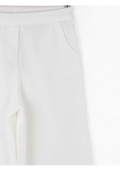Nk Kids Kız Çocuk Beli Lastikli Yumuşak Dokulu Bol Paça Pantolon-15876 Beyaz