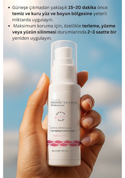 Insane Naturale Uva & Uvb Ton Eşitleyici ve Koruyucu Güneş Kremi SPF50+ 50 ML