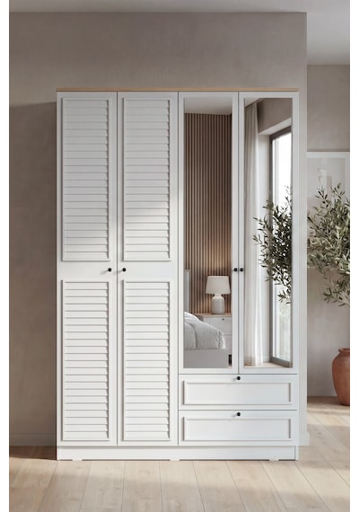 Taiga 4 Kapaklı 2 Çekmeceli Gardırop/dolap 137x210x52 Cm Buz Gri Country Tasarım