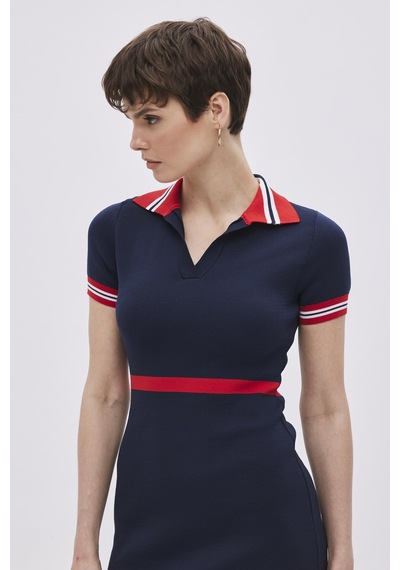 Sherin Lacivert Polo Yaka Straight Fit Triko Elbise-lacivert