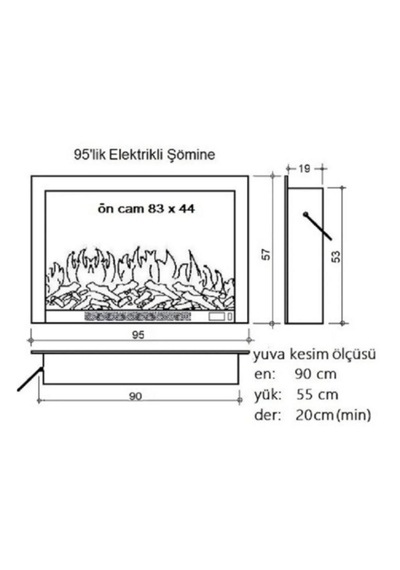 Alaz Efekt 1800w 95cm Bluetooth Ve Ses Efektli Dekoratif Elektrikli Şömine