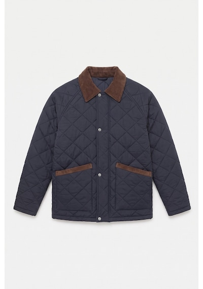 Baselco Retro Kadife Yaka Kapitone Ceket/mont Lacivert