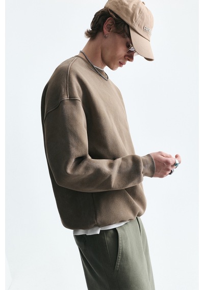 Vamos Basic Oversize Yıkamalı Sweatshirt Vizon