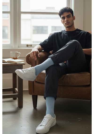 Socks Stores 6 Çift Unisex Renkli Pamuklu Soket Çorap - Renkli Tenis Boy Çorap Açık Mavi