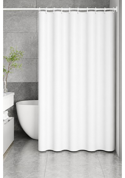 Banyo Perdesi - Su Geçirmez - Duş Duşakabin Perde - 12 Kancalı - 180x180 Cm - Kendinden Delikli Kolay Takılan Kanca Beyaz