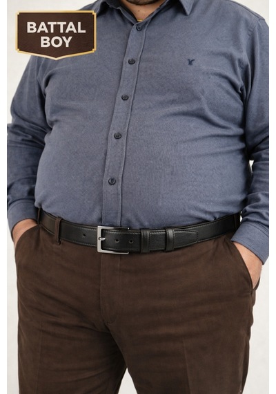 Parscraft Battal Boy / Büyük Beden / Uzun Boy Xxl 3,5 Cm Klasik Erkek Hakiki Deri Kemer Siyah