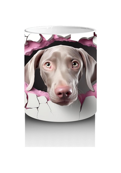 Kalpli Çatlakta Bakan Pembe Burunlu Weimaraner Baskılı Kahve Kupası Renkli