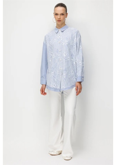 Ghisa Dantel Kumaş Mixli Tunik Mavi - 877024323 Mavi
