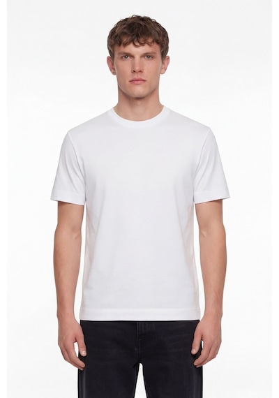 Sabri Özel Erkek Beyaz Normal Kesim Regular FitPamuk Dokuma Bisiklet Yaka Basic T-shirt