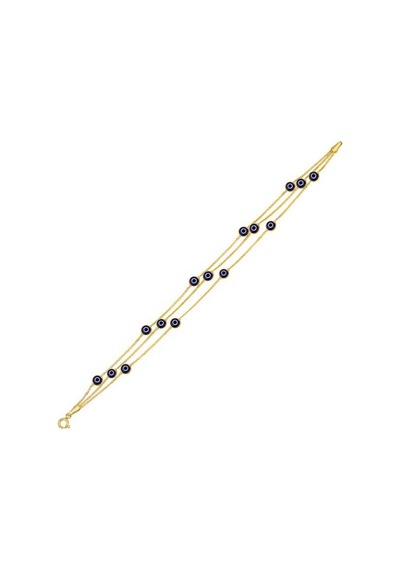 3 Zincirli Nazar Boncuklu Altın Bileklik 3.85 Gram 14 Ayar Sarı Altın