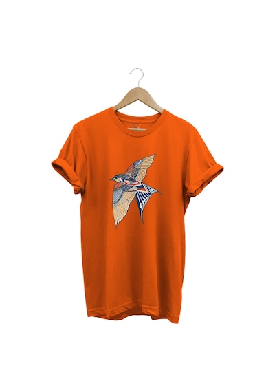 Kırlangıç Kuşu Dekoratif Baskılı %100 Pamuk Regular Fit Unisex T-shirt Turuncu