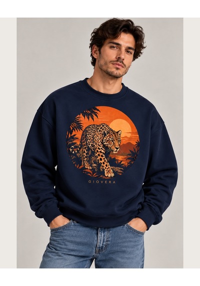 Gıovera Y Jaguar Premium Oversize Erkek Sweatshirt %100 Pamuk Lacivert