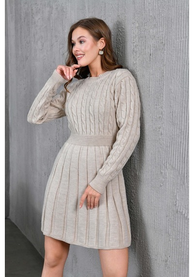 Flex Fashıon Saç Örgülü Trend Popüler Triko Mini Elbise Taş - 662242424 Taş - 662242424 Taş