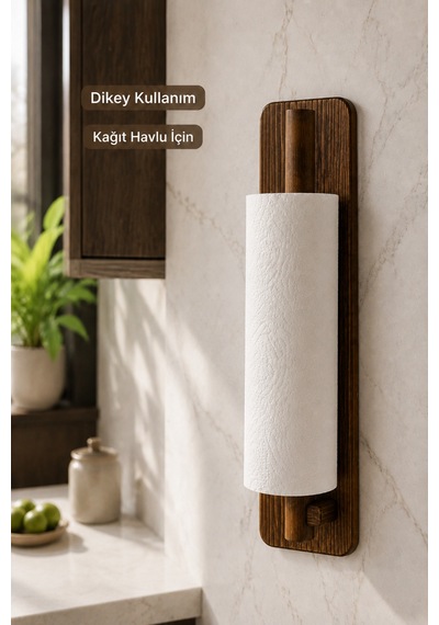 Ahşap Rulo Havluluk Peçetelik Banyo Mutfak Askısı Havlu Peçete Askılığı Ahşap Ahşap