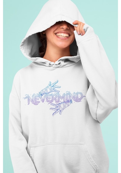 Oversize Desen Baskılı Unisex Hoodie Sweatshirt Beyaz